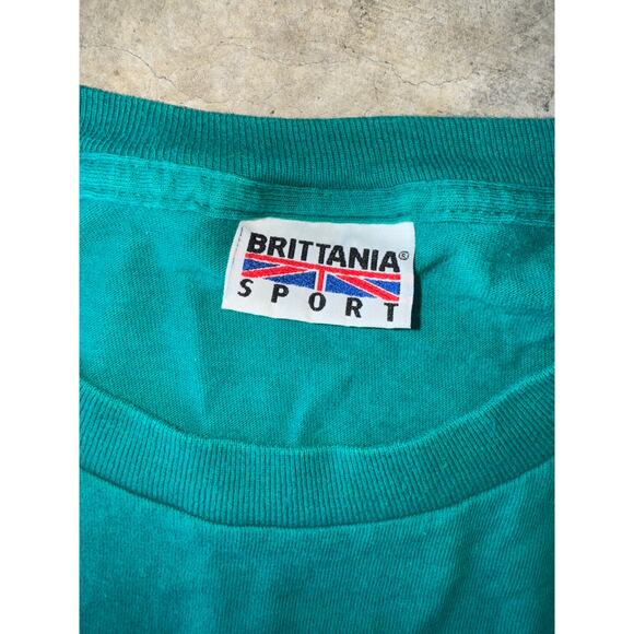 Vintage Britannia Sport Pocket T-shirt 90s Single Sitch Teal Size XL Distressed - Picture 2 of 3